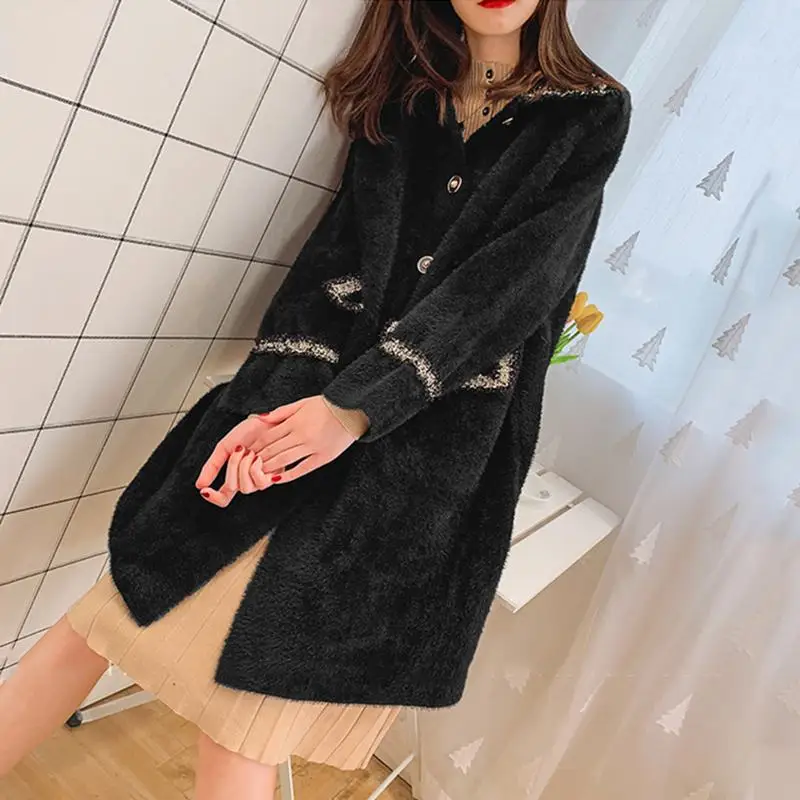 

Women 2019 New Autumn Winter Chic Knitted Cardigans Imitation Mink Cashmere Loose Casual Sweater Coats Female Warm Outwear T132