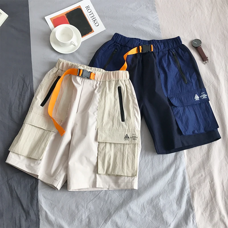 

Fashion Men Shorts Cargo Trousers Multi-Pocket 2020 Summer New Design Casual Bermuda Shorts Ribbons Mens Beach Shorts