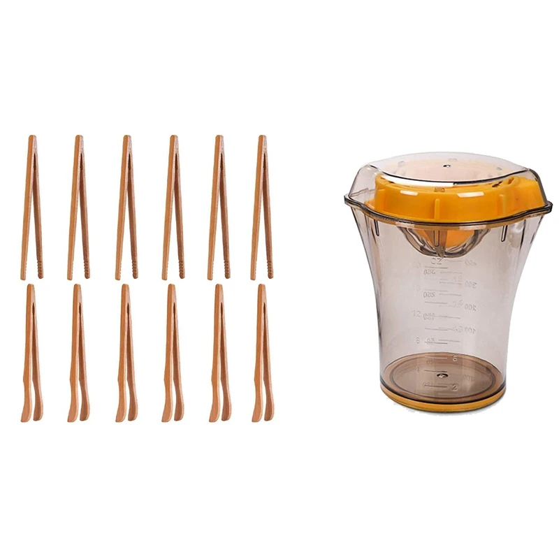 

12PCS Bamboo Toaster Tongs With Orange Squeezer,Citrus Lemon Orange Hand Juicer