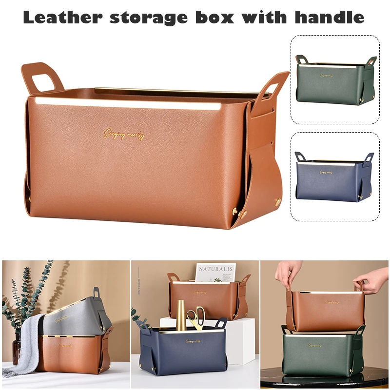 

Настольный ящик для хранения с ручкой, кожаный складной настольный органайзер для закусок, косметики, коробка для хранения