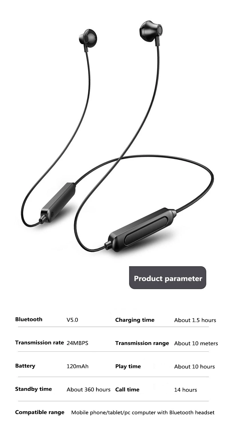 

In-ear Headset Wireless Magnetic Bluetooth Earphone Sports Gym Headphones Stereo Bass Music Headset With Mic Earpiece For Phone