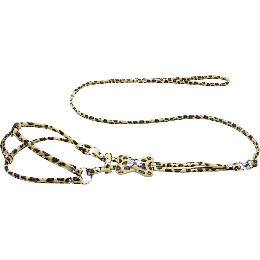 Gold leopard Шаг-в поводок для маленькой собаки из искусственной кожи для домашнего животного кошка шлейка и поводок не тяните шлейки для щенков регулируемые для чихуахуа йоркширского Мопса - Цвет: Gold leopard