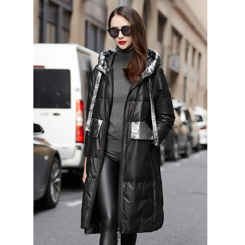 Женская куртка из натуральной овечьей кожи пальто на утином пуху кожаные пуховые