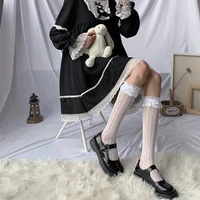 lolita heart lace socks women sweet fishnet stockings long knee socks femme thin socks leg high elastic