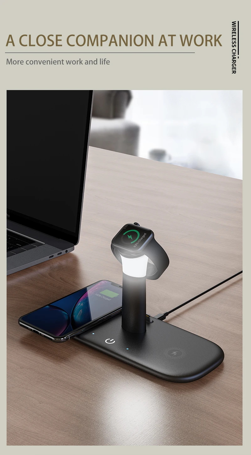 Carregador sem Fio para Iphone 5 em 1 com Lâmpada de Luz Rápido xr x 8 Apple Assista Estação Carregamento Doca Airpods Pro Iver 15w qi 12 11 8 Cheap Carregadores sem Fio
