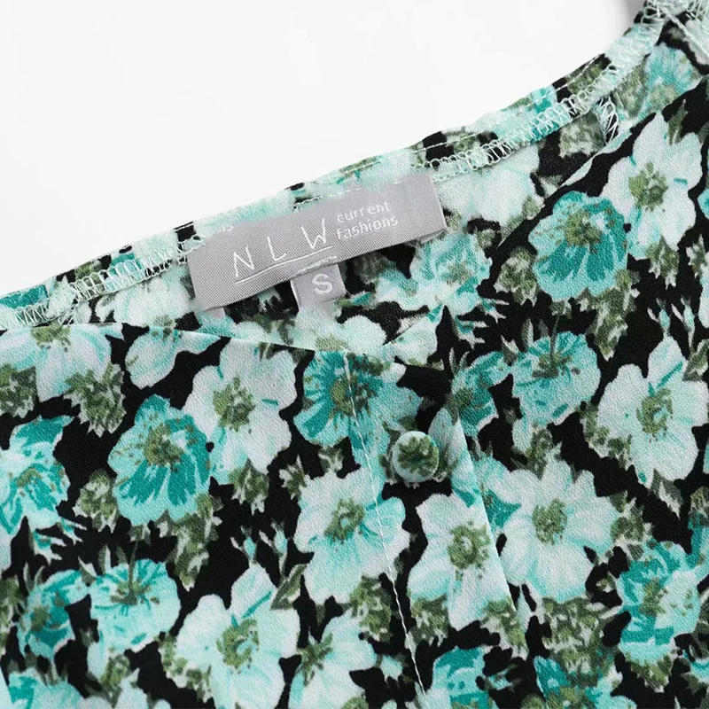 

EAYUCUFrench Retro 2021 Spring And Summer New Waist Western Style Clavicle Long-sleeved Floral Shirt ET096