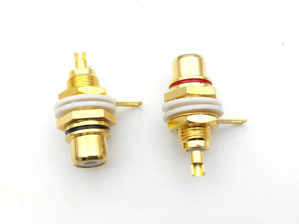 Медный разъем RCA для монтажа на панели позолоченный 24K (красный + черный) |