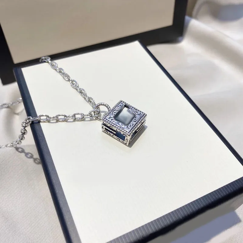 

Ag925 Sterling Silver Square G Necklace Ladies Men Couple Pendant Retro Trend Hip-hop Luxury Brand Jewelry Original Design Gift