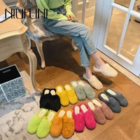 new wool flats casual candy color womens slippers slip on soft autumn winter short plush women shoes rabbit hair simple slides
