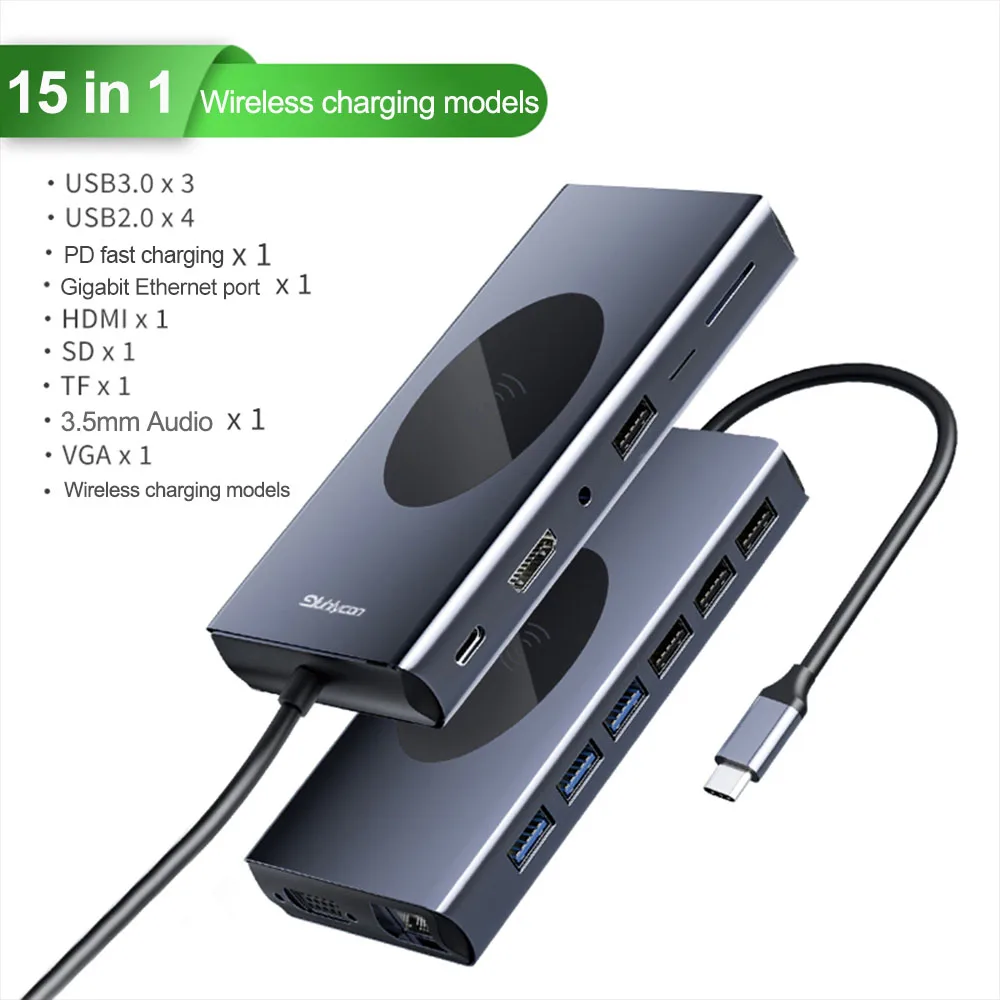 

USB-концентратор 15 в 1, USB 3,0 Type-C, 4K, Thunderbolt 3, с концентратором, слот для чтения TF, SD, PD, для MacBook Pro/Air/Huawei Mate