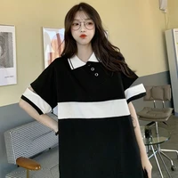 womens t shirts japanese polo shirt patchwork female summer loose contrast color student oversized short sleeve hole top