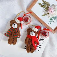 cute christmas gift creative cartoon bear keychain plush christmas hat preserved flower accessories purses bag pendant