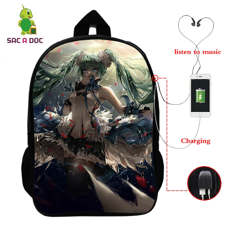 2 Многофункциональный рюкзак VOCALOID Hatsune Miku, зарядка через usb, разъем для наушников, для ноутбука, для подростков, мальчиков, девочек, школьные рюкзаки для косплея - Цвет: 2