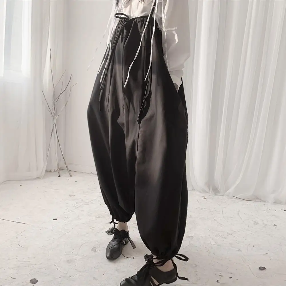 Темно Ямамото от кутюр повседневный дизайнер шнурок слаксы|Брюки| |