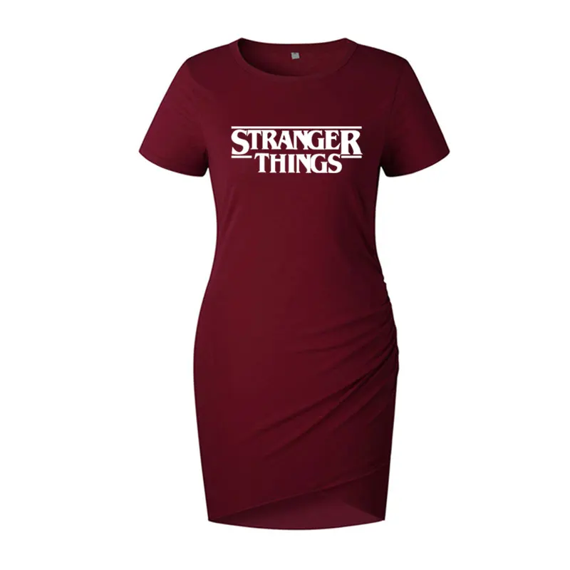 

STRANGER THINGS Ringer dress Hipster Women Letter Print round neck bag hip short sleeve women's dress