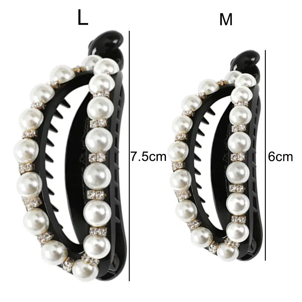 

Women Hair Clip Hollow Geometric Oval Rhinestone Faux Pearl Hairpin Ponytail Hair Accessories