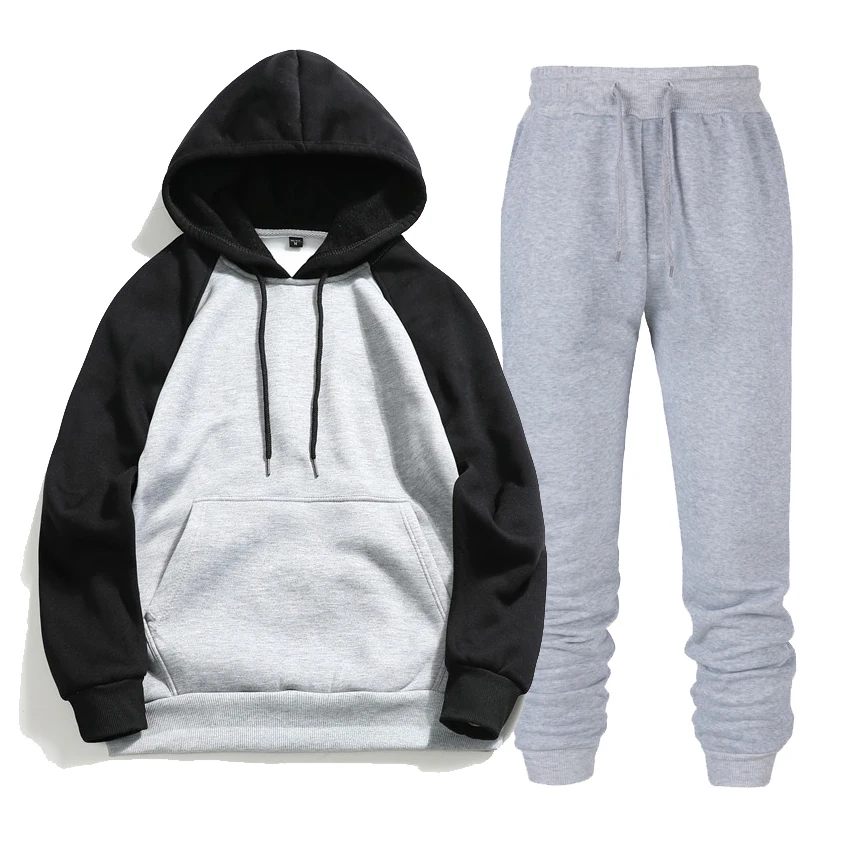 Men splice Tracksuit Set pullover Sets Hoodies Outwear Sweatshirt Fitness sportswear Joggers 2019 Autumn New hooded | Мужская одежда