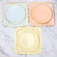 10pcs plastic plates paper plate disposable tableware vaisselle dessert table decoration wedding birthday party supplies