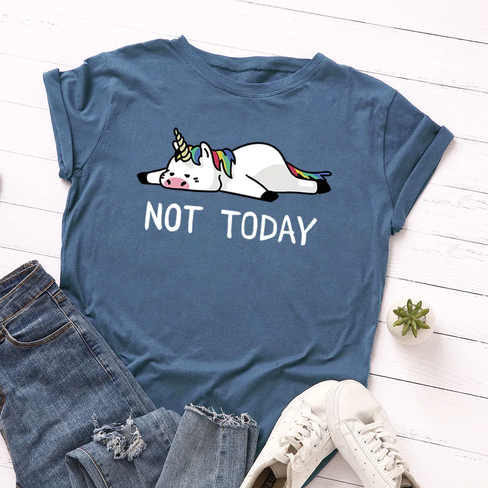 

JFUNCY 100% Cotton Women Tops Cartoon Unicorn Printed Shirts Summer Casual T-Shirt Plus Size Short Sleeve Female Graphic Tees