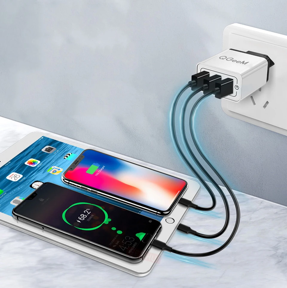 QGEEM 3 порта USB зарядное устройство для iPhone X Xiaomi EU US Plug QC 3,0 быстрое зарядное устройство для телефона Быстрая зарядка 3,0 портативное настенное зарядное устройство адаптер