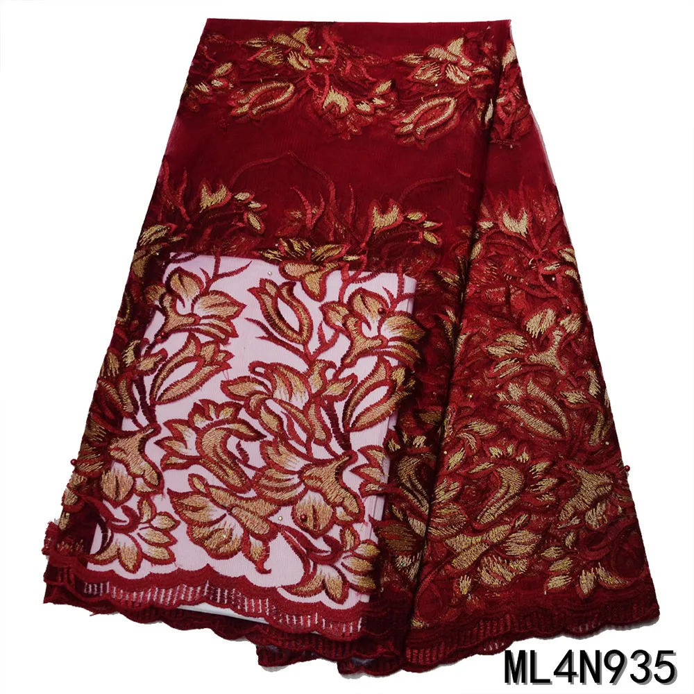 

Beautifical French Lace Fabric New Wine Red Color Lace Fabric with Stones 5 Yards Per Lot ML4N935