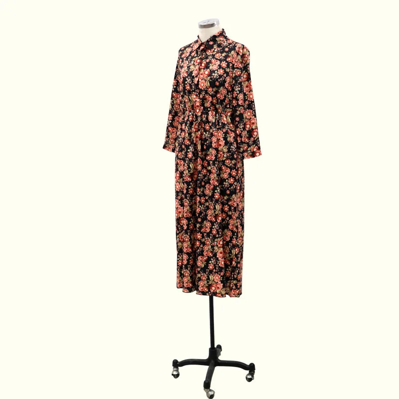 

Elegant women floral print midi dress robe chemise femme Casual long sleeve button up shirt dress Fall 2020 women clothing