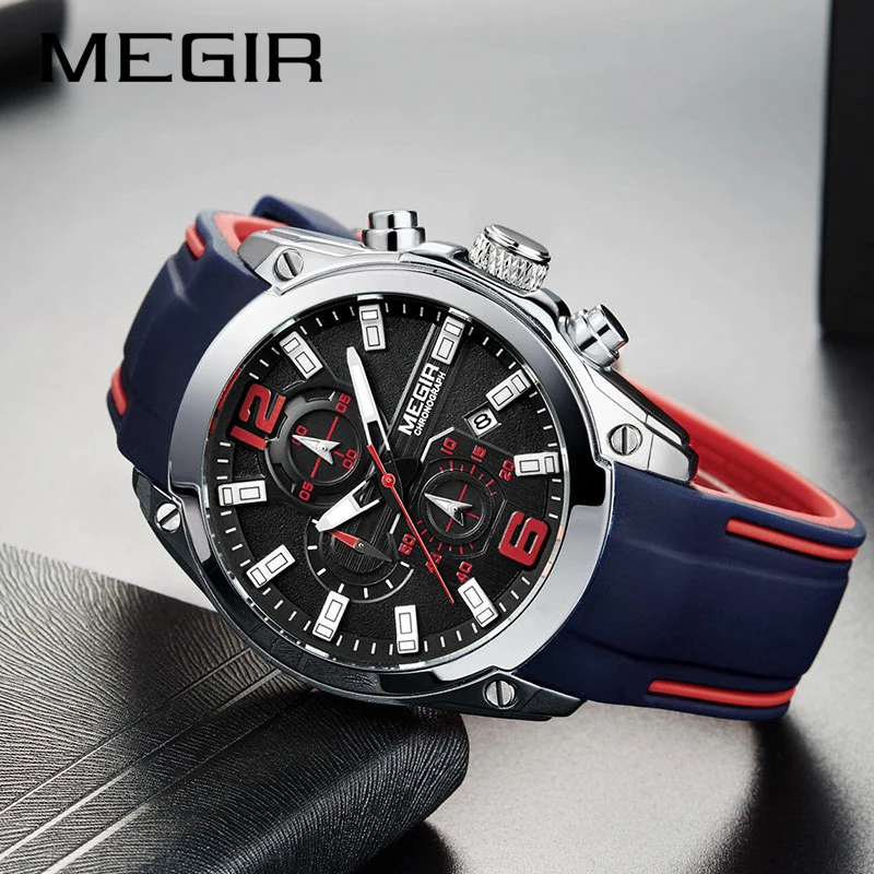 Часы наручные MEGIR Мужские кварцевые спортивные люксовые брендовые аналоговые