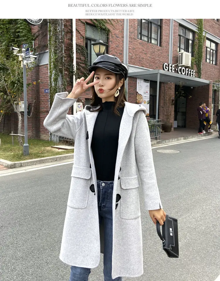 

Mozuleva Hooded Double Sided Cashmere Coat Female 2020 New Winter Long Korean Double-Faced Warm Soft Woolen Coat