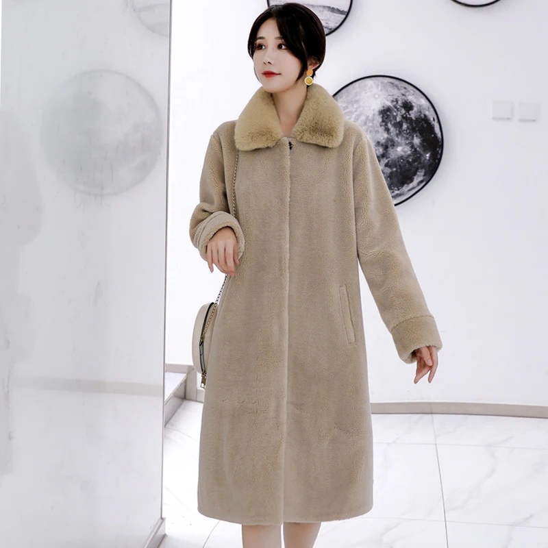 2019 зимняя женская куртка из овечьей шерсти отложной воротник однобортное