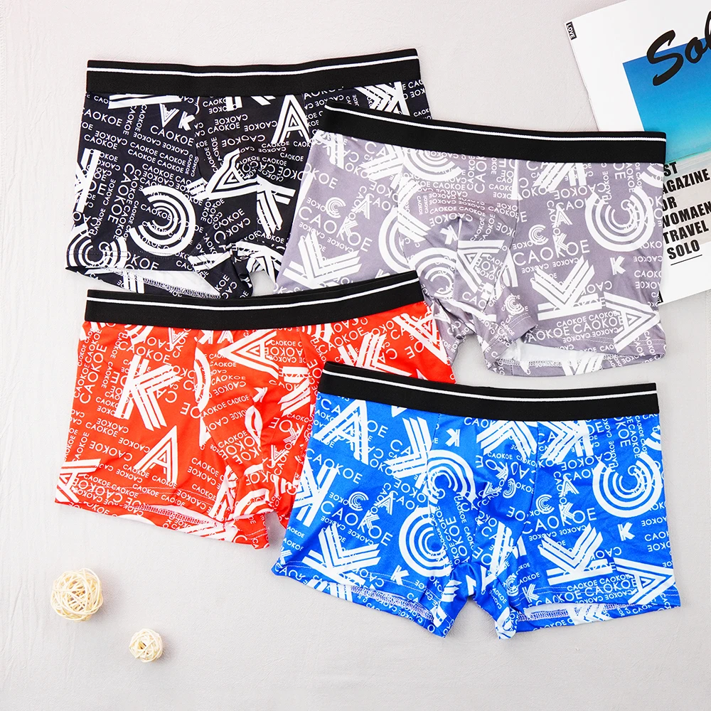 

High Quality 4pcs/Lot Boxer Shorts Male Ice Silk Breathable Underwear Homme Comfortable Soft Underpants Boy Creative Panties
