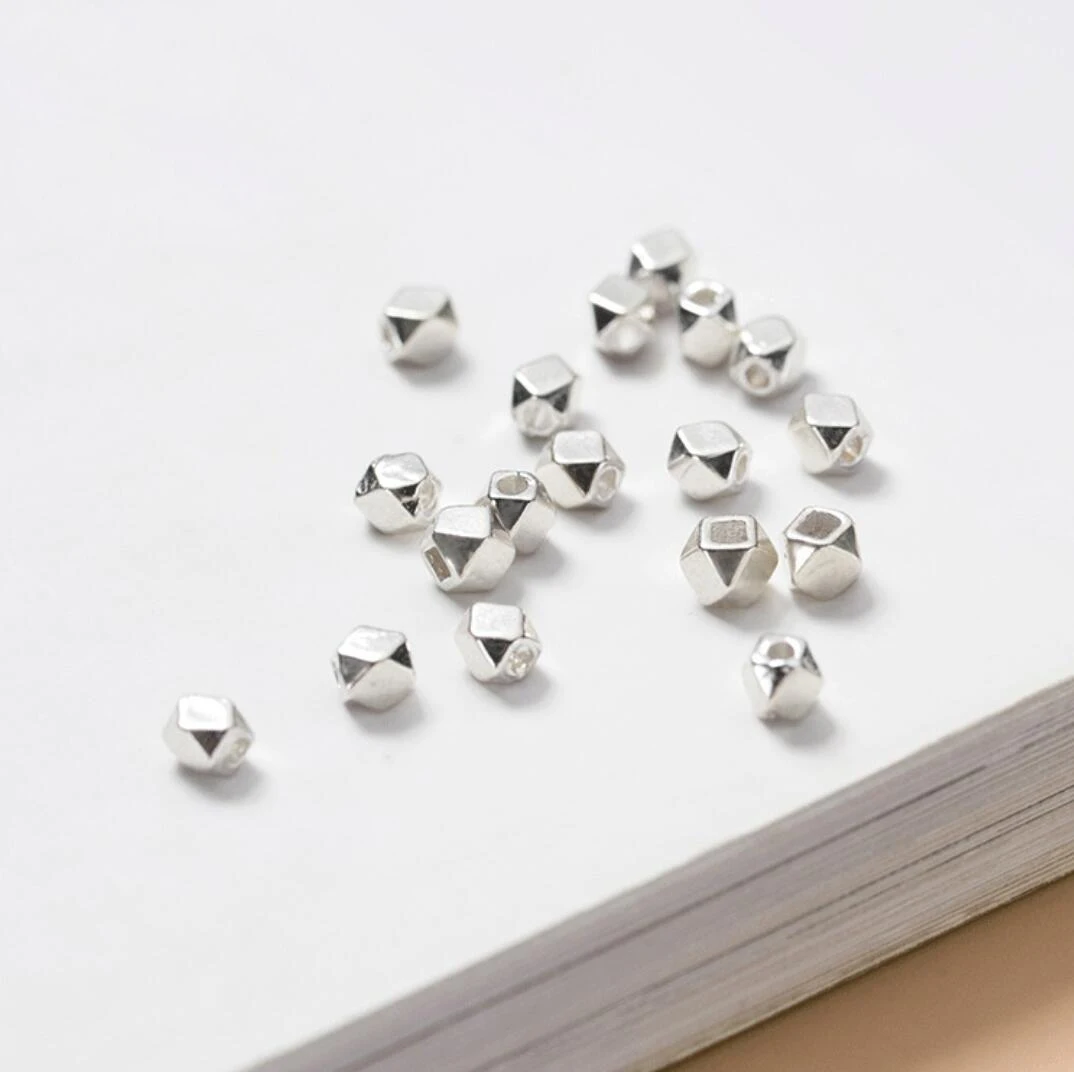 925 Sterling Silver Shiny Brushed Faceted Cube Round Spacer Loose Beads A2458 | Украшения и аксессуары