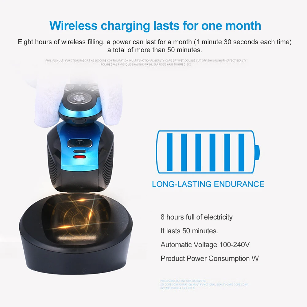 3 лезвия Мужская моющаяся перезаряжаемая электробритва водонепроницаемая