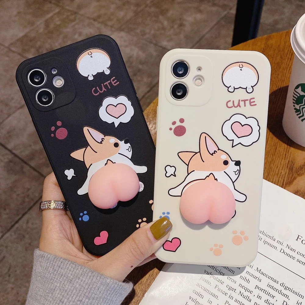 

Cute 3D Cartoon Soft Dog Corgi Silicone Butt Phone Case For iPhone 11 12 Pro Max 7 8 6 Plus SE2020 X XR XS Stress Reliever Cover