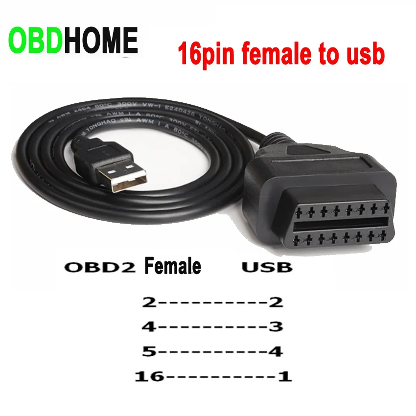 16-контактный переходник OBD2 кабель мама-USB 1 м преобразователь Obd для автомобиля
