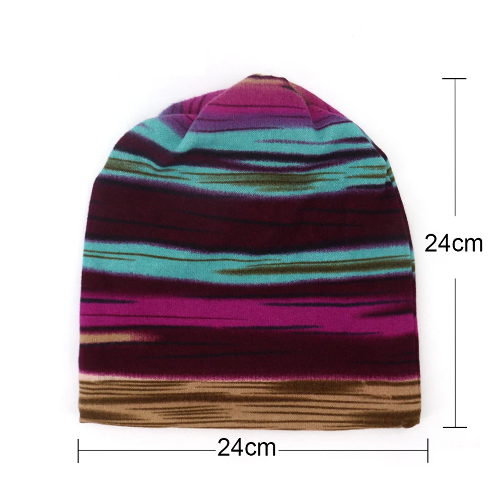 

Unisex Winter Hat 2 in 1 Striped Print Double Layer Neck Scarf Beanie Cap Turban Hat