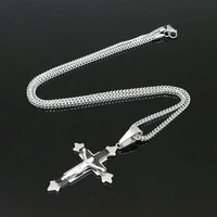 trendy men jewelry cross necklaces blacksteel pendant stainless steel 60cm chain necklace women jesus cross necklace