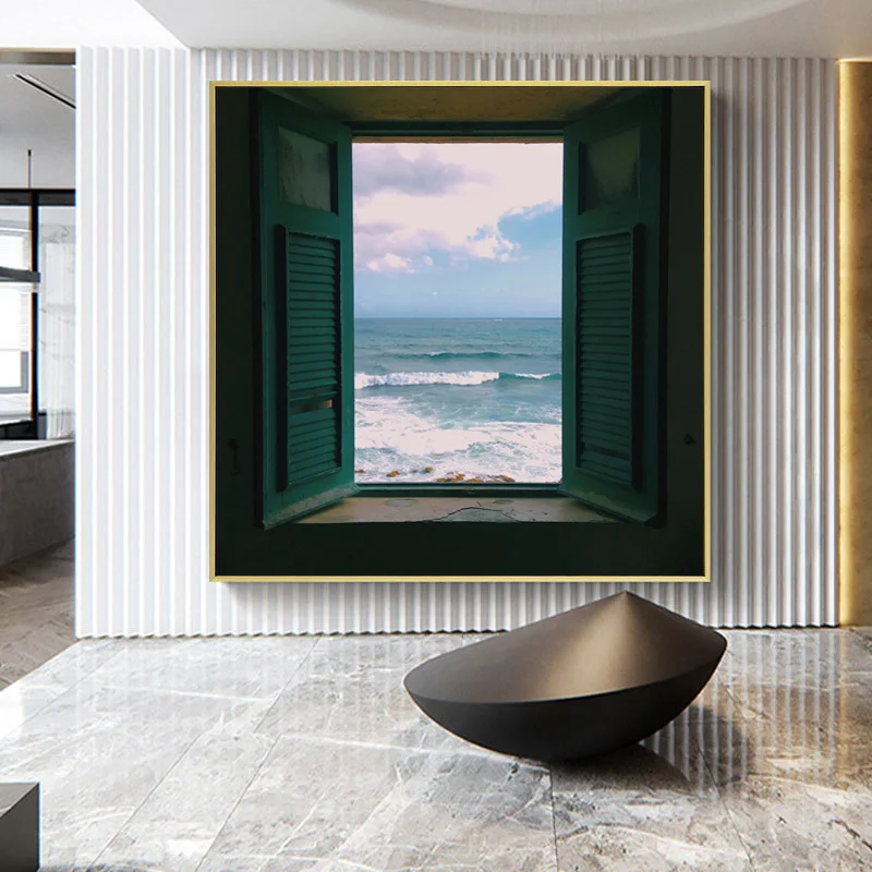 

Nordic Window Seascape Painting Building Sofa Decorative Pictures Canvas Painting Wall Art Poster for Living Room Decor Cuadros