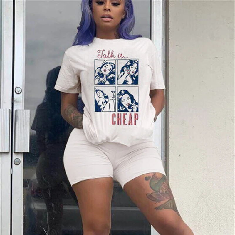 

Two Piece Set Women Crop And Shorts Summer Clothes Tshirt Harajuku Ensemble Femme Casual Tracksuit Solid Color Ropa De Mujer