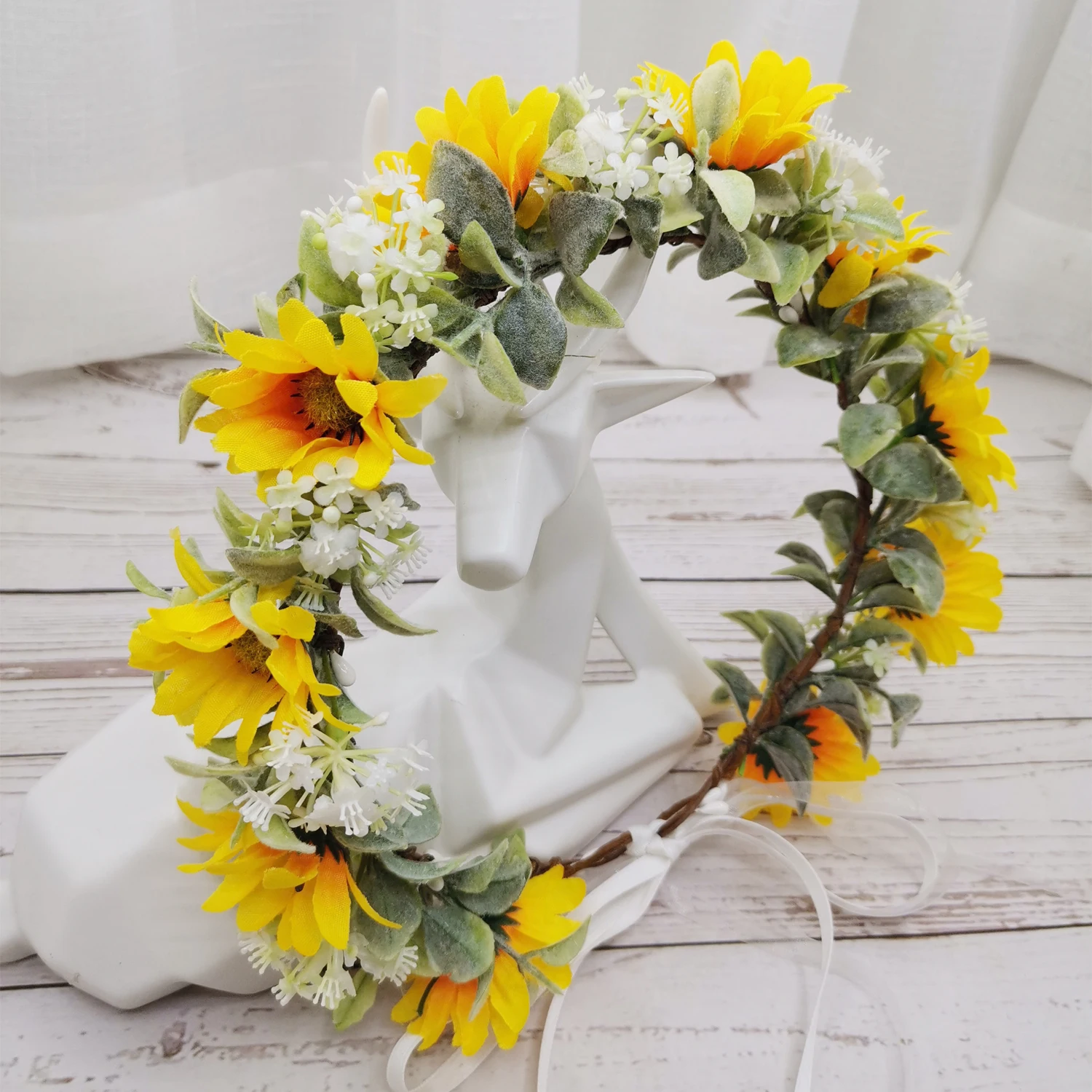 6pcs Small Sunflower Flower Crown Wreath Girls Headband Wedding Hair Accessories Headdress Women Floral Garland Bridal Headwear