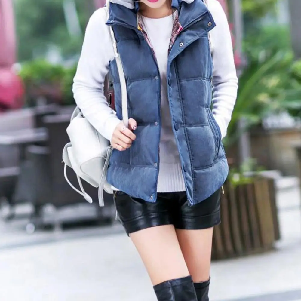 

Women Casual Autumn Winter Sleeveless Warm Thicken Hooded Cotton Waistcoat Vest