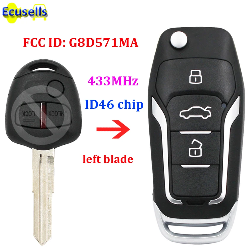 Обновленный откидной дистанционный ключ-брелок 433 МГц чип ID46 для Mitsubishi Pajero NS NT Series