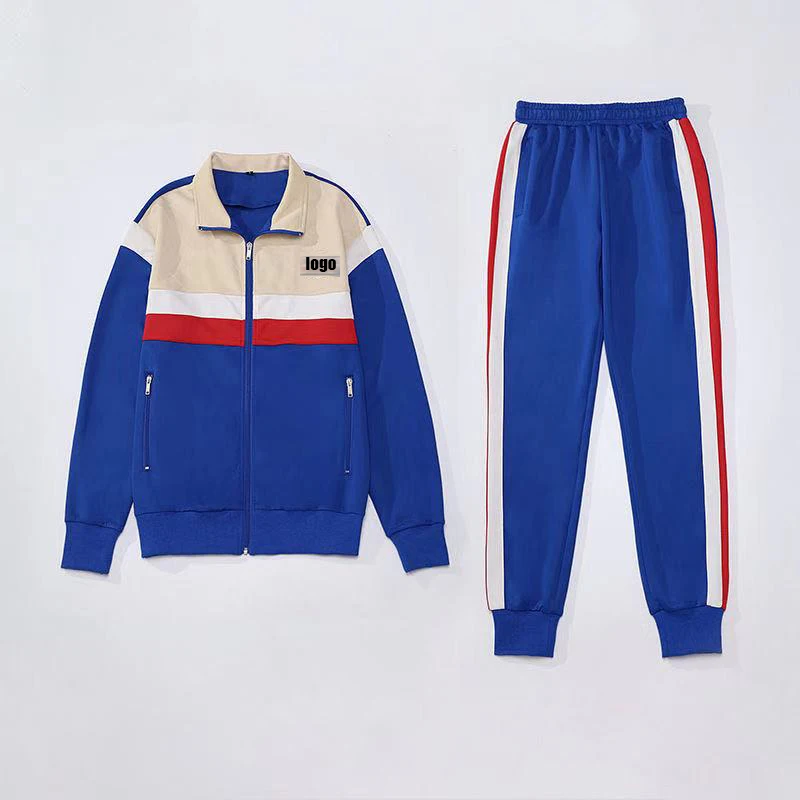 

The new autumn and winter contrast color European station men's and women's sports and leisure zipper jacket and two-piece pants