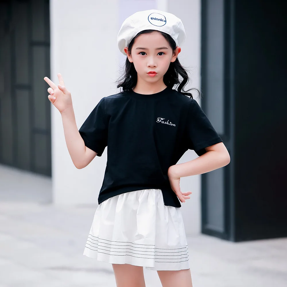 Одежда для подростков девочек комплект детской одежды: футболка и юбка костюм