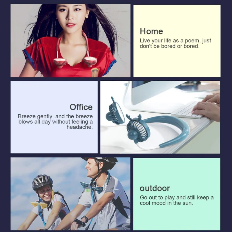 

Portable Neck Fan Mini Cooling USB Rechargeable Battery Operated Hand Free Fan 3 Speeds 360 Degree Adjustment Neckband Fan