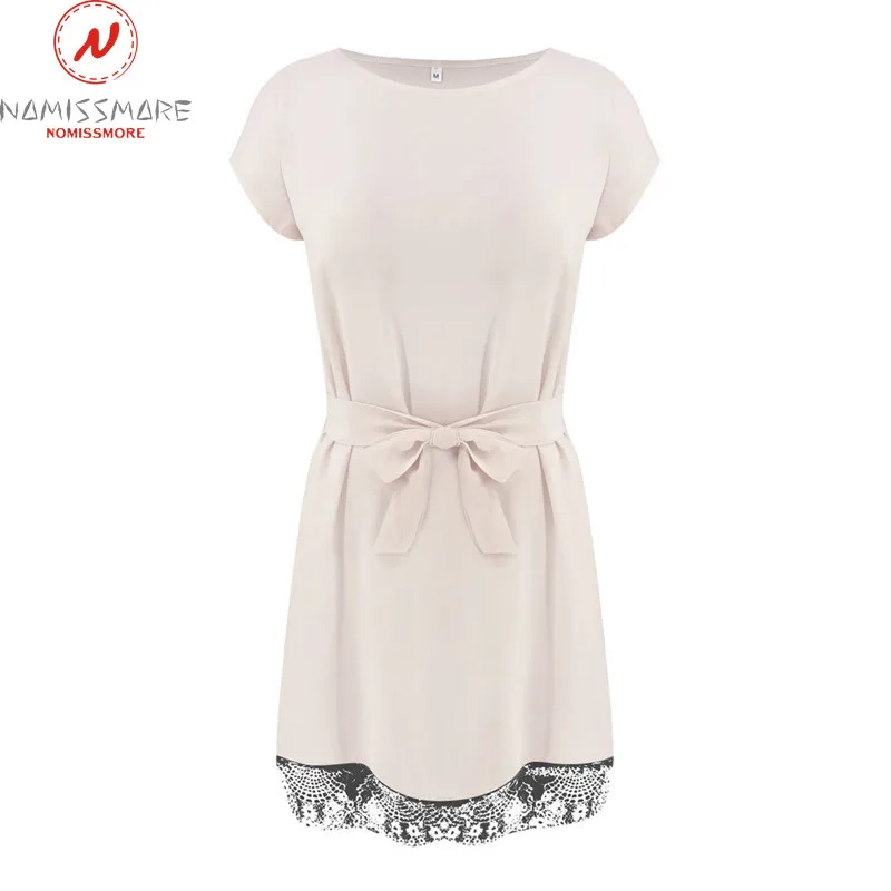 Женское кружевное платье-трапеция с круглым вырезом и коротким рукавом