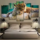 Модульные постеры с 5 панелями животных, Современная HD-картина с принтом леопардов, домашний декор, Настенная картина, печать на холсте