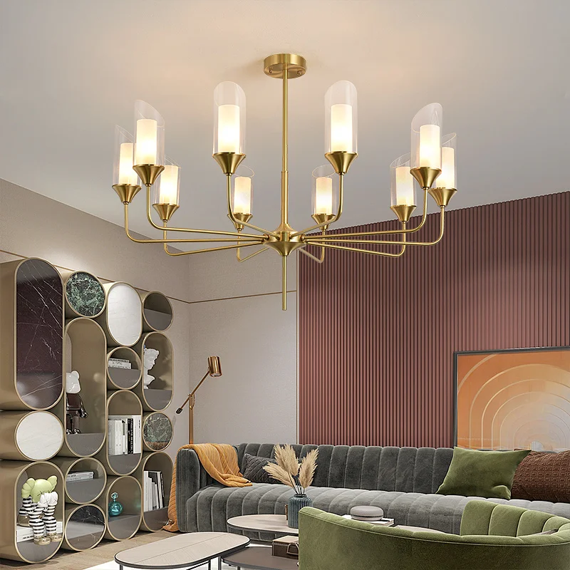 

Современная люстра в скандинавском стиле, роскошный потолочный светильник для гостиной, креативный медный комнатный светильник для виллы, ...