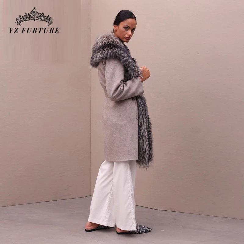 Новинка X-Long натуральное меховое пальто женское роскошное овечья кожа теплое пальто с большим натуральным серебристым лисьим меховым воротником натуральная куртка зимняя NZ-014