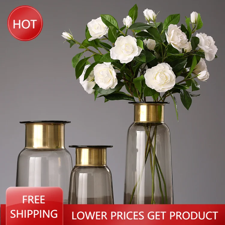 Retro Vintage Cristal Vase Artificial Luxury Transparent Interior Vase Decoration for Home Adornos Para Casa Ornaments Decor