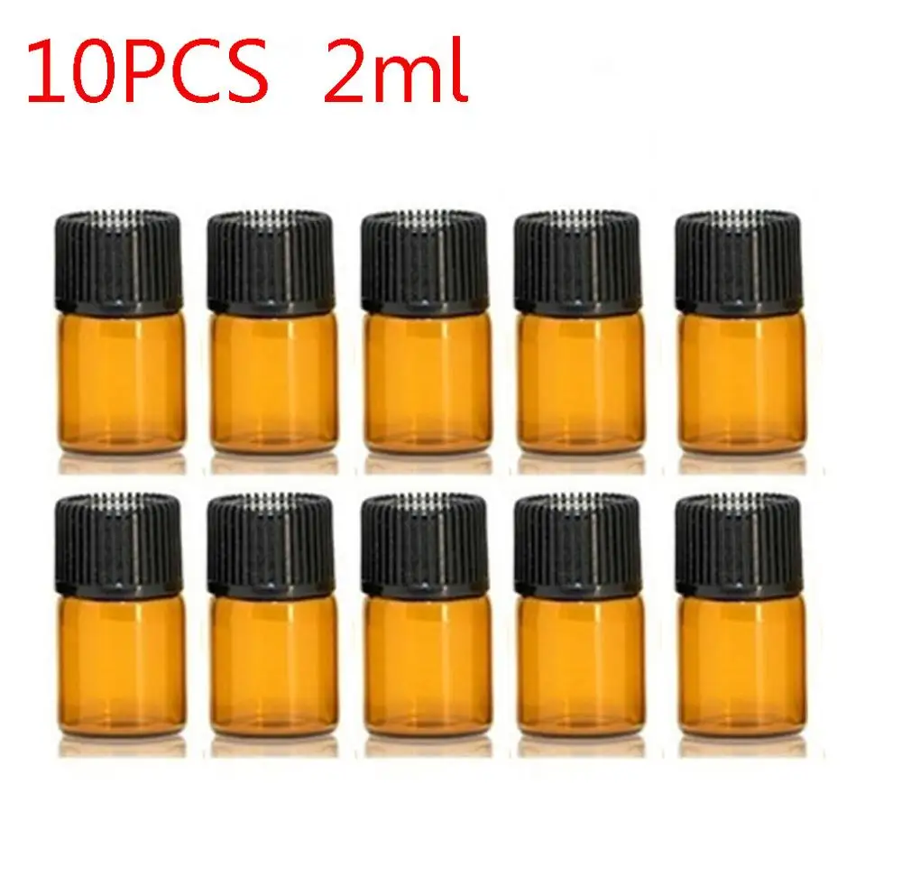 10PCS 2ml 10 шт. 1/2/3/5 мл мини бутылка эфирного масла банка отверстия коричневый редуктор и Кепки Многоразового Использования Бутылки, стеклянные флаконы косметические контейнеры - Цвет: 10PCS 2ml